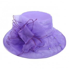 Purple violet dark red light pink organza sun hats kentucky derby wedding large brim church hats fedoras